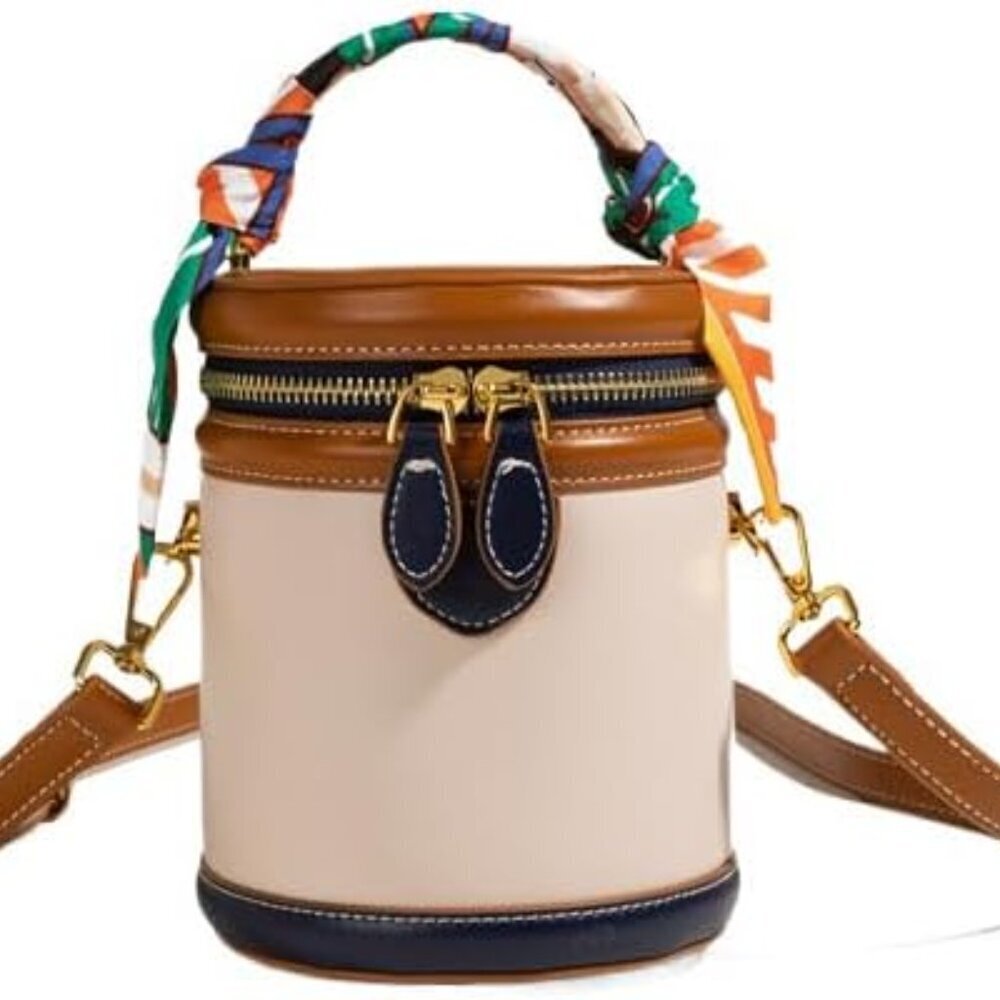Retro PU Leather Bucket Bag Womens Small Crossbody Shoulder Handbag